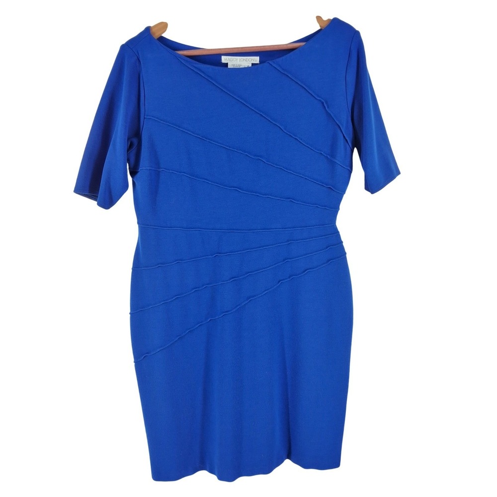 Maggy London Dress Size 14 Blue Midi‎ Sheath Career Work Office Cocktail NWT